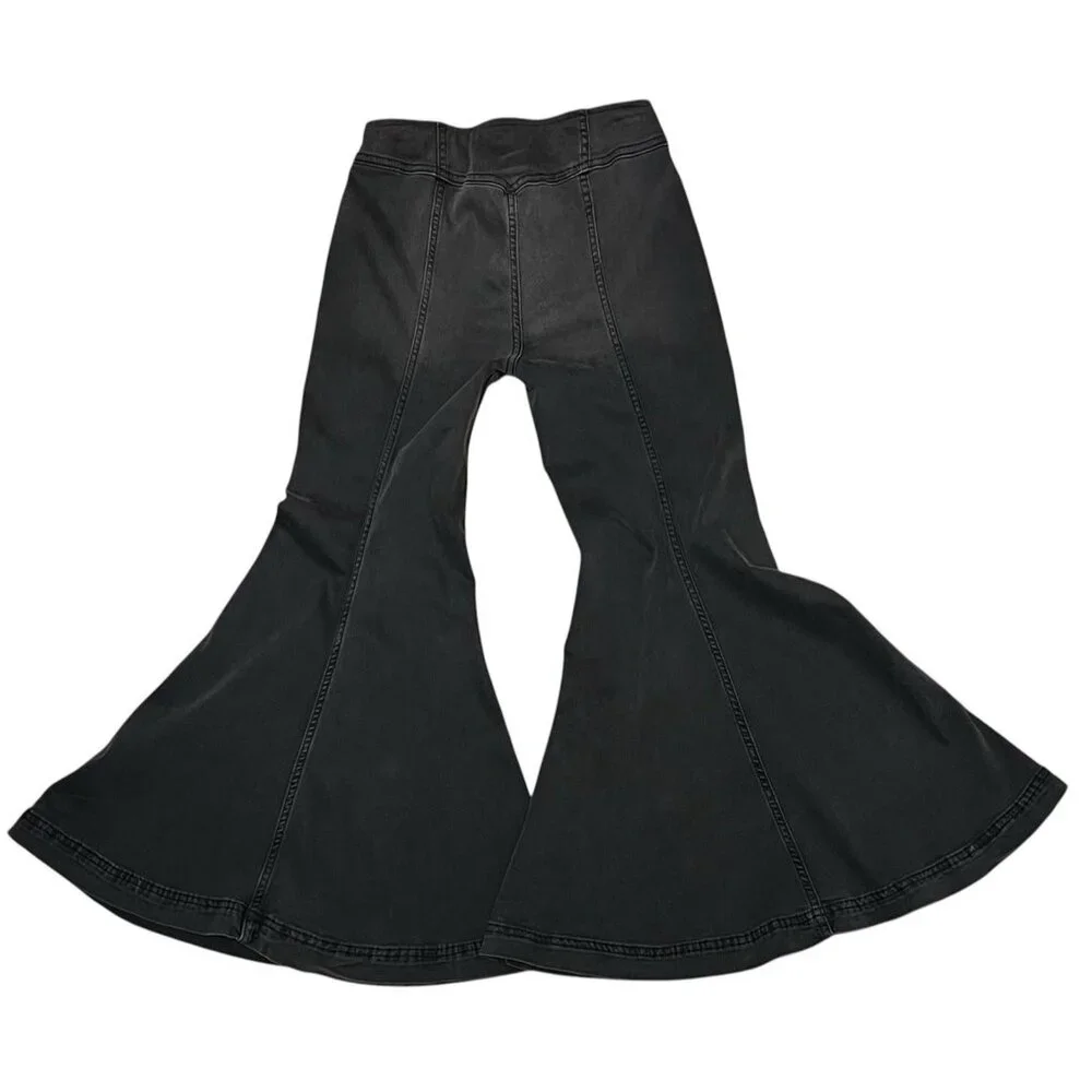 FREE PEOPLE Pants Women 26 Rinse Black Gray Flare Bell Bottom Faded Jean Pull On - Picture 2 of 10